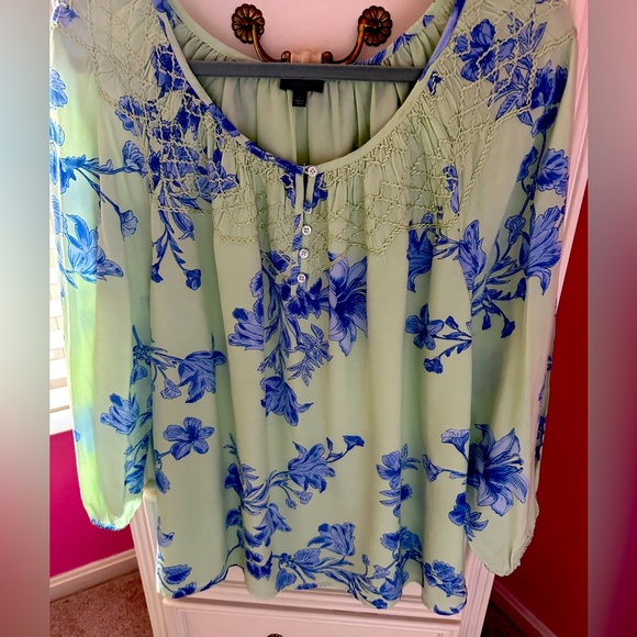 Talbots Tops - Talbots Light Green and Blue Floral Blouse